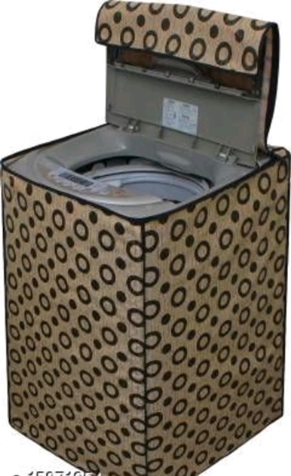 DREAM CURE Portable Washing Machine Brown Color Printed PVC Cover,Top Load Waher Dryer Cover Water Proof , Full Automatic /Wheel Washing Machine Cover For 6 Kg Cover - Grey/Black